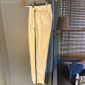 Boden White Jeans with Green Stripe